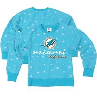 Sweat-shirt en polaire à revers scintillant pour jeunes filles Wes & Willy Aqua Miami Dolphins