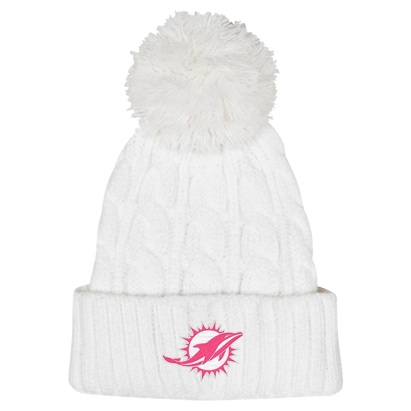 Bonnet tricoté à revers torsadé et pompon pour jeunes filles des Dolphins de Miami