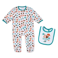 Infant & Newborn WEAR by Erin Andrews Miami Dolphins Holiday Full-Zip Sleeper Bib Set
