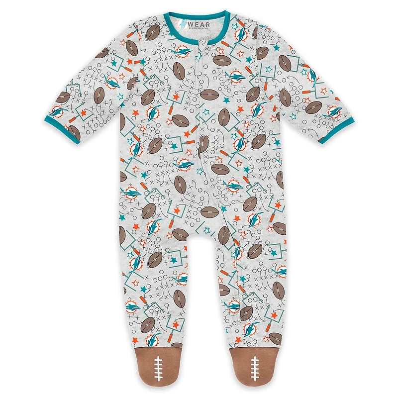 Infant & Newborn WEAR by Erin Andrews Miami Dolphins Sleep and Play Full-Zip Sleeper Bib Set