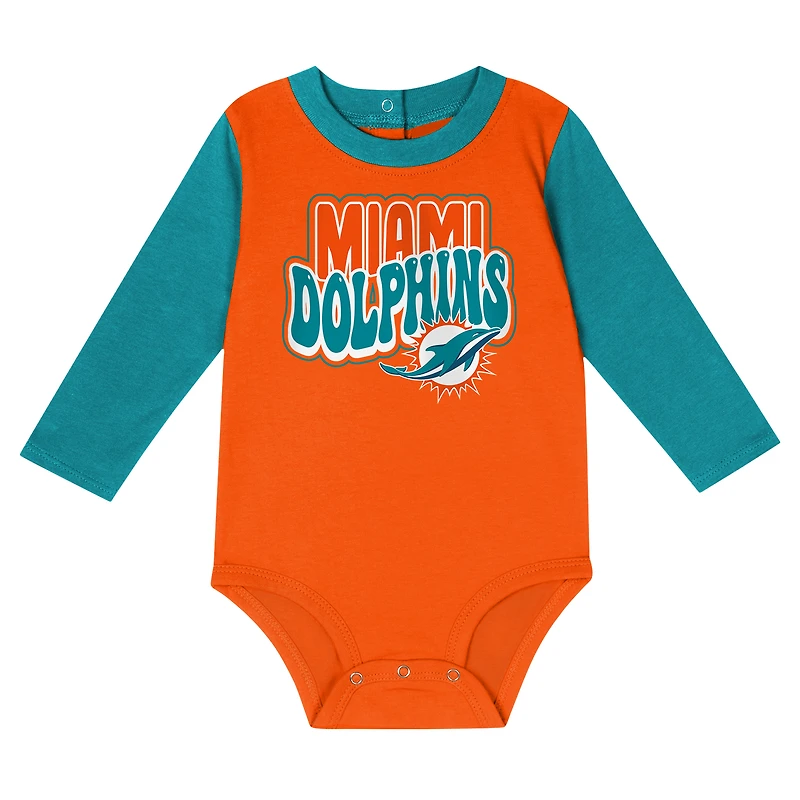 Infant Aqua Miami Dolphins Double Up Long Sleeve Bodysuit and Pants Set