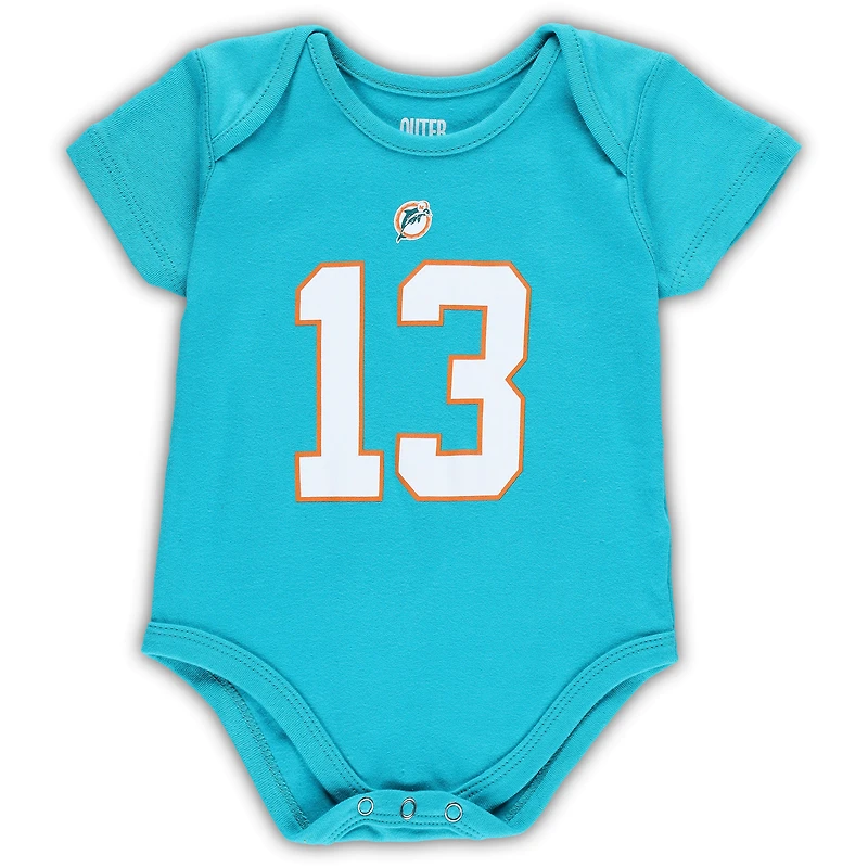 Infant Mitchell & Ness Dan Marino Aqua Miami Dolphins Mainliner Retired Player Name Number Bodysuit