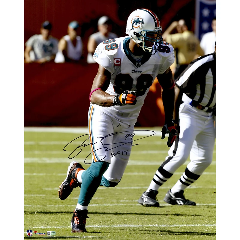 Jason Taylor Miami Dolphins Photographie de course dédicacée 16" x 20" avec inscription "HOF 17"