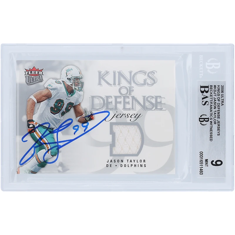 Jason Taylor Miami Dolphins Autographed 2006 Fleer Ultra King of Defense Relic #KD-JT Beckett Fanatics Witnessed Authenticated 9/10 Card
