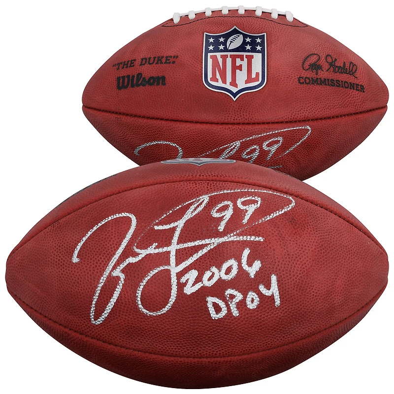 Ballon de football américain Duke en couleurs, autographié par Jason Taylor (Miami Dolphins), avec inscription « 2006 DPOY ».