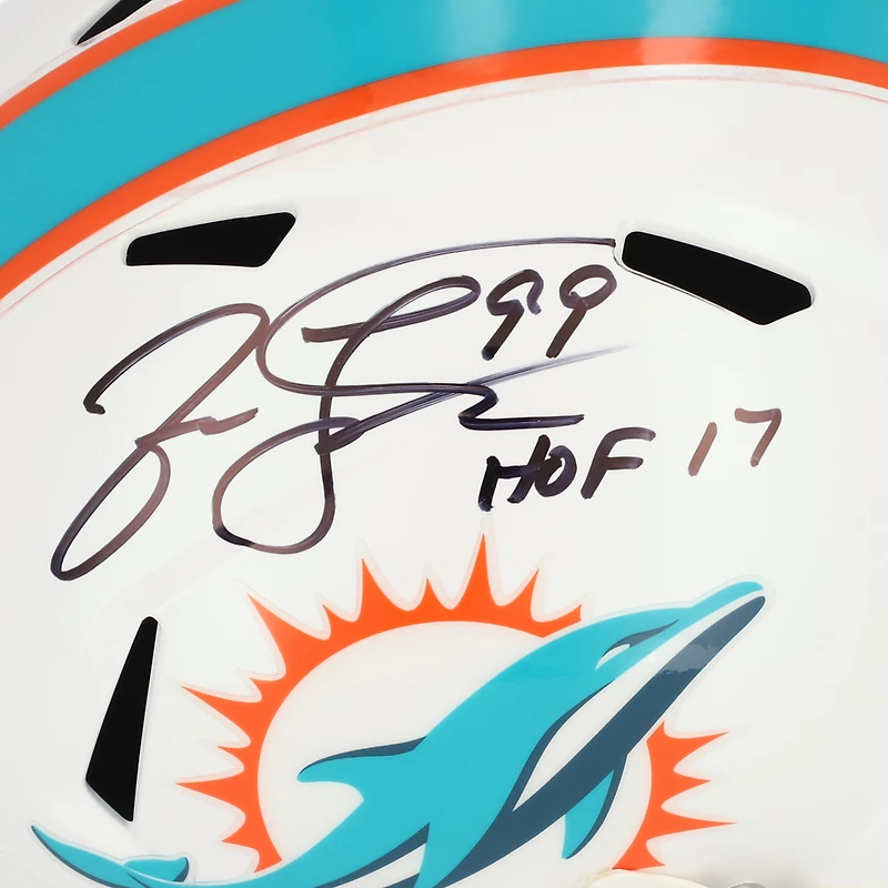 Casque Riddell Speed ​​autographié par Jason Taylor des Miami Dolphins avec inscription « HOF 17 »