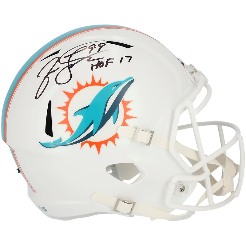 Casque Riddell Speed ​​autographié par Jason Taylor des Miami Dolphins avec inscription « HOF 17 »