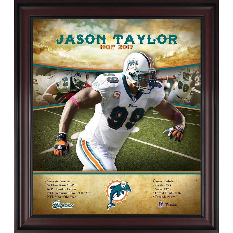 Profil de carrière du Temple de la renommée de Jason Taylor Miami Dolphins encadré 15" x 17"