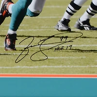 Jason Taylor Miami Dolphins Framed Autographed 16" x 20" Run Photograph with "HOF 17" Inscription