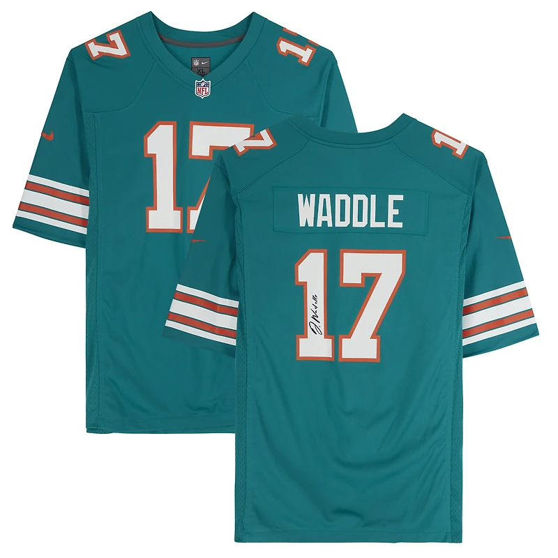 Maillot de match Nike dédicacé par Jaylen Waddle Aqua Miami Dolphins