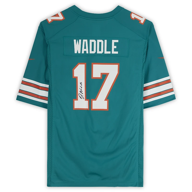 Maillot de match Nike dédicacé par Jaylen Waddle Aqua Miami Dolphins