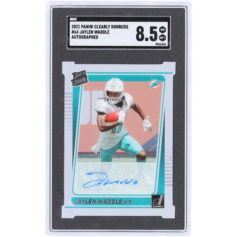 Jaylen Waddle Miami Dolphins Autographed 2021 Panini Clearly Donruss #64 SGC Authenticated 8.5 Rookie Card