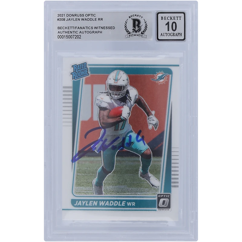 Jaylen Waddle Miami Dolphins Autographié 2021 Panini Donruss Optic #208 Beckett Fanatics Witnessed Authenticated 10 Rookie Card