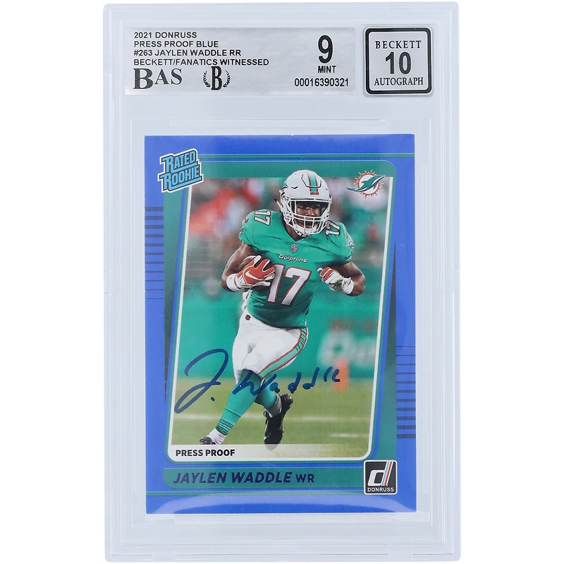 Jaylen Waddle Miami Dolphins Autographié 2021 Panini Donruss Classé Rookie Press Proof Bleu #263 Beckett Fanatics Witnessed Authentifié 9/10 Rookie Card