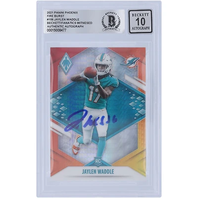 Carte de recrue autographiée de Jaylen Waddle (Miami Dolphins), Panini Phoenix Fire Burst Parallel 2021, numéro 106, certifiée par Beckett Fanatics Witnessed.