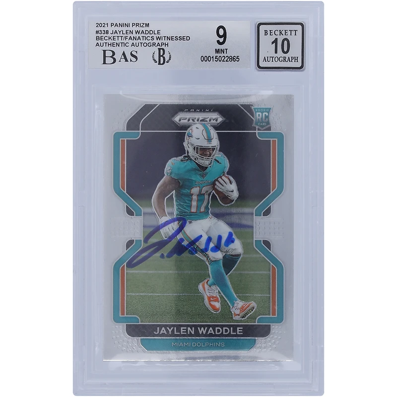 Jaylen Waddle Miami Dolphins Autographed 2021 Panini Prizm #338 Beckett Fanatics Witnessed Authenticated 9/ Rookie Card