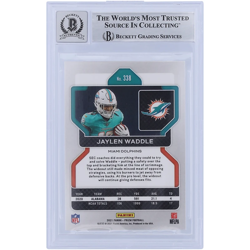 Jaylen Waddle Miami Dolphins Autographed 2021 Panini Prizm Orange Ink #338 Beckett Fanatics Witnessed Authenticated 9/10 Rookie Card