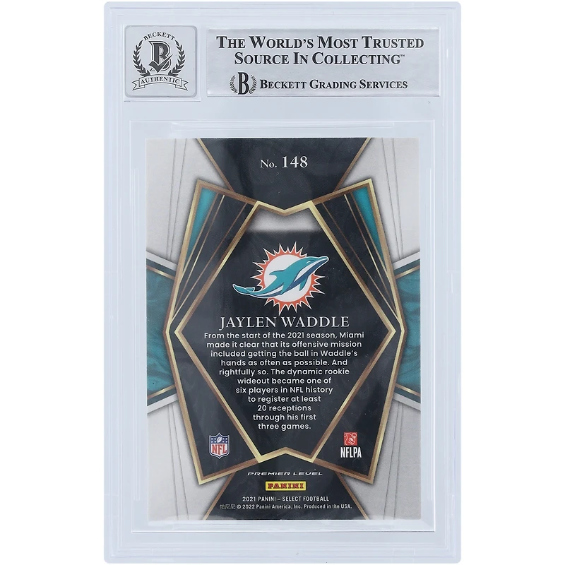 Jaylen Waddle Miami Dolphins Autographed 2021 Panini Select Premier Level #148 Beckett Fanatics Witnessed Authenticated /10 Rookie Card with "Fins Up" Inscription
