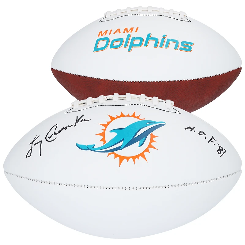 Ballon de football Franklin White Panel autographié par Larry Csonka des Dolphins de Miami avec l'inscription « HOF 87 »