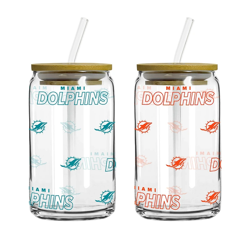 Canette en verre Step and Repeat de 473 ml avec couvercle et paille, lot de 2