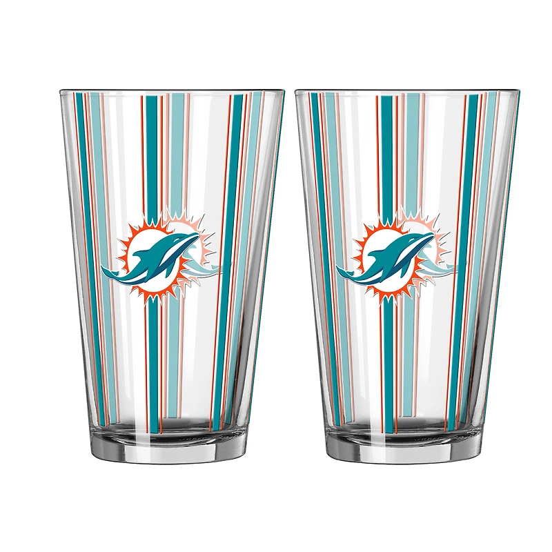 Ensemble de deux verres à bière rayés de 473 ml (16 oz) aux couleurs des Miami Dolphins de Logo Brands