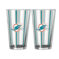 Ensemble de deux verres à bière rayés de 473 ml (16 oz) aux couleurs des Miami Dolphins de Logo Brands