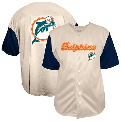 Men's Fanatics  Cream Miami Dolphins Vintage Full-Button Short Sleeve Top