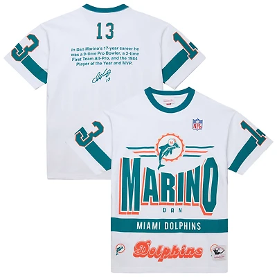 T-shirt Mitchell & Ness Dan Marino pour homme, blanc, avec nom et numéro des Dolphins de Miami, origine l'équipe, logo vintage