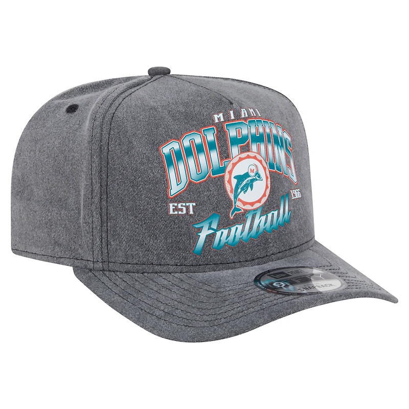 Casquette snapback délavée noire Miami Dolphins de New Era pour homme 9FIFTY