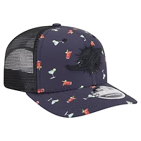 Casquette extensible à boutons-pression New Era bleu marine/noir Miami Dolphins Adventure Drinks Pattern 9SEVENTY pour homme