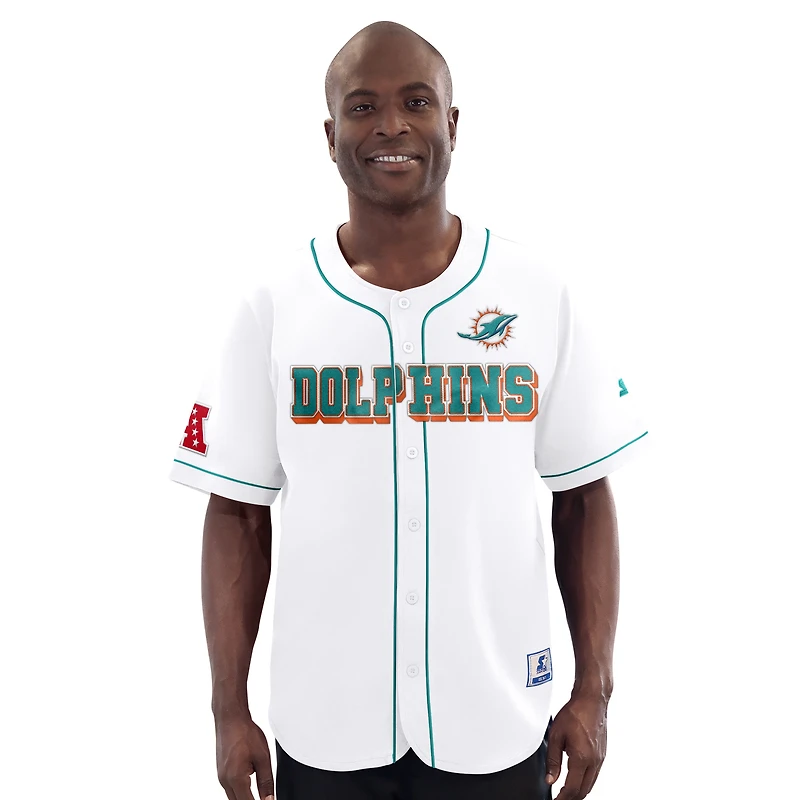 Men's Starter  White Miami Dolphins Relay Full-Button Baseball Jersey