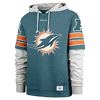 Men's '47 Aqua Miami Dolphins Double Header Blitz Cornerback Pullover Hoodie