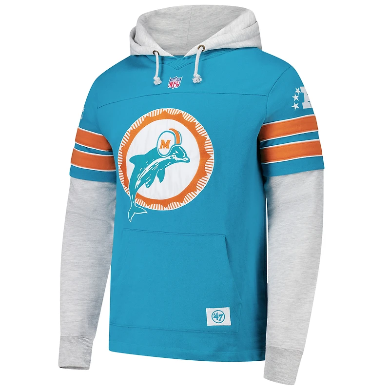 Sweat à capuche pour homme « 47 Aqua Miami Dolphins Throwback Double Header Blitz Cornerback