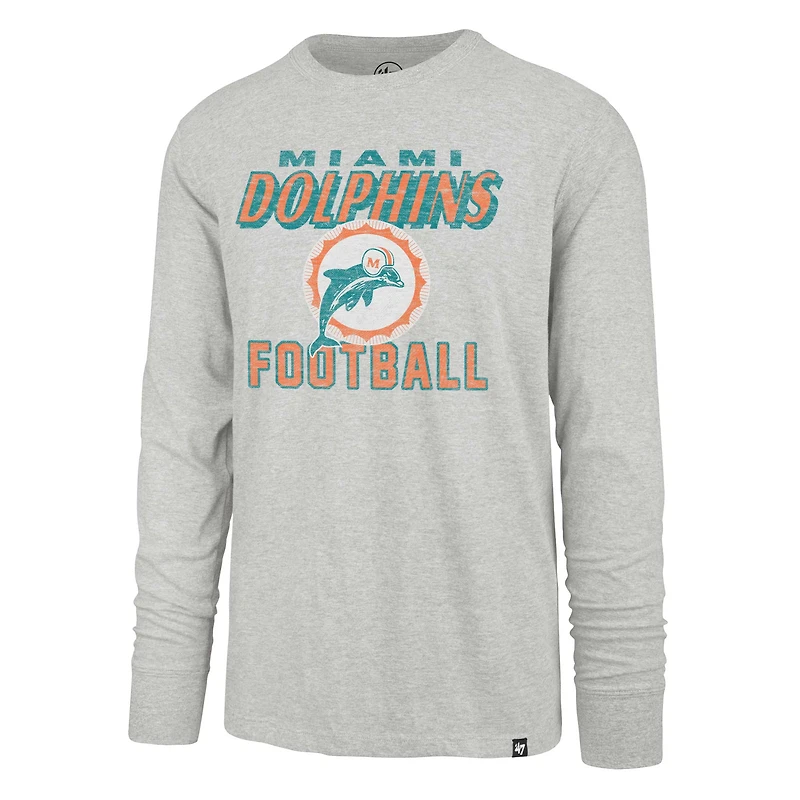 T-shirt à manches longues pour hommes '47 gris Miami Dolphins Dozer Franklin Throwback