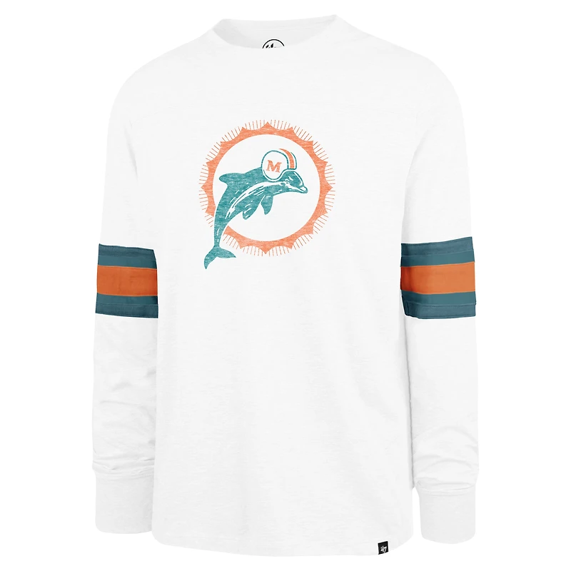 Men's '47 White Miami Dolphins Gridiron Throwback Premier Brex Long Sleeve T-Shirt