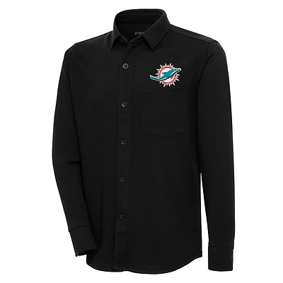 Veste-chemise boutonnée noire Antigua Miami Dolphins pour homme