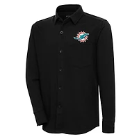 Veste-chemise boutonnée noire Antigua Miami Dolphins pour homme