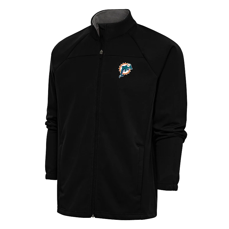 Veste de golf zippée intégrale Antigua noire pour homme, avec logo l'équipe des Miami Dolphins et liens rétro