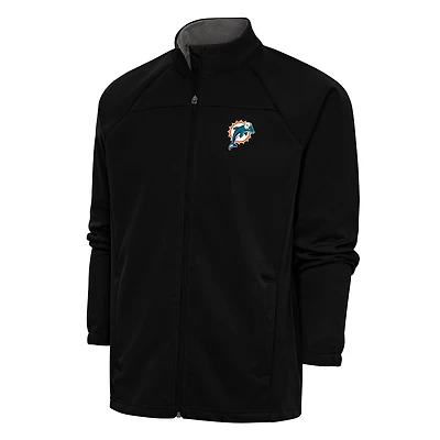 Veste de golf zippée intégrale Antigua noire pour homme, avec logo l'équipe des Miami Dolphins et liens rétro