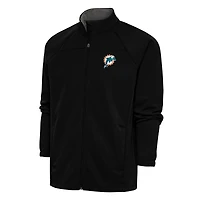 Veste de golf zippée intégrale Antigua noire pour homme, avec logo l'équipe des Miami Dolphins et liens rétro