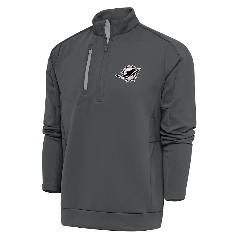 Pull à col rond et fermeture éclair quart de tour pour homme, couleur anthracite, logo métallisé des Dolphins Miami