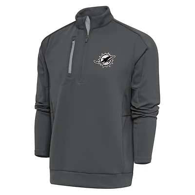 Pull à col rond et fermeture éclair quart de tour pour homme, couleur anthracite, logo métallisé des Dolphins Miami