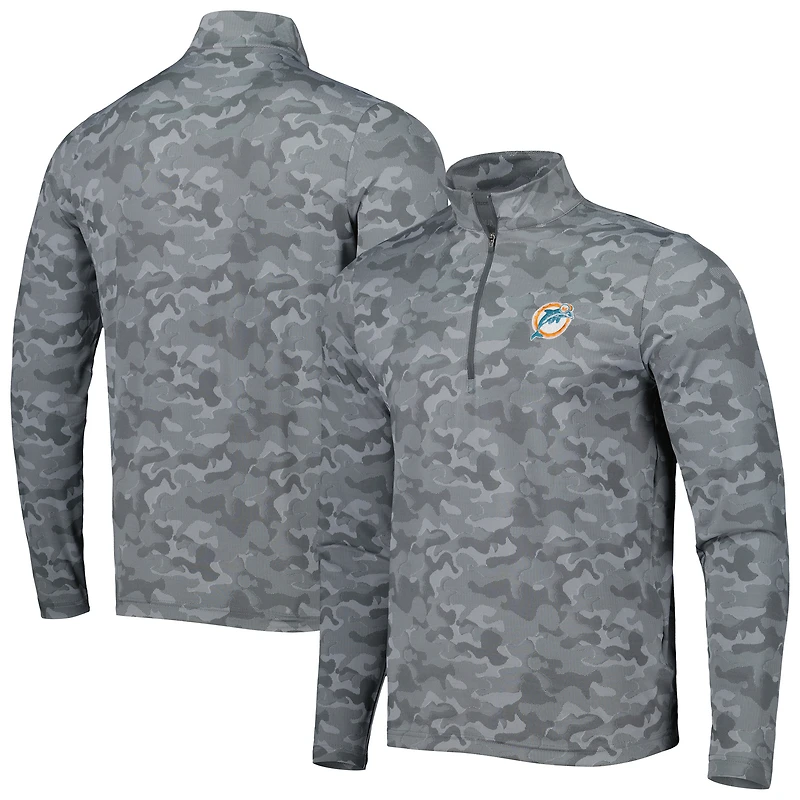 Haut à fermeture éclair quart de tour rétro Antigua Grey Miami Dolphins Brigade pour homme
