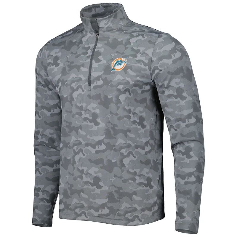 Haut à fermeture éclair quart de tour rétro Antigua Grey Miami Dolphins Brigade pour homme