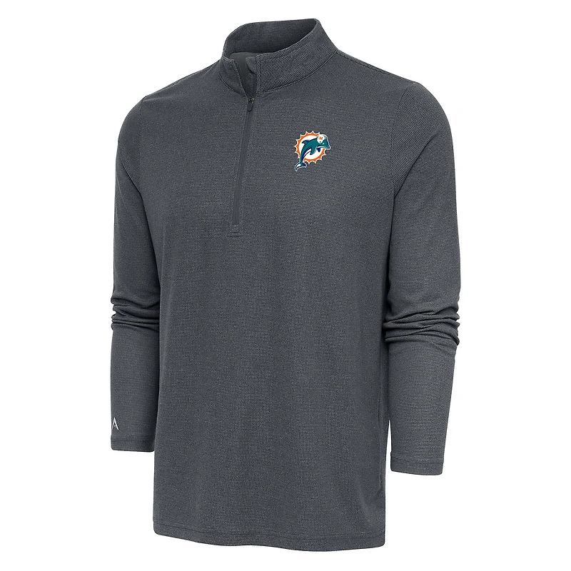 Pull à col rond et fermeture éclair quart de tour pour homme, couleur anthracite chiné, avec logo l'équipe des Dolphins Miami