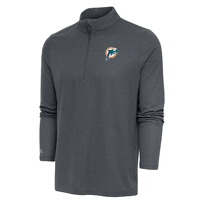 Pull à col rond et fermeture éclair quart de tour pour homme, couleur anthracite chiné, avec logo l'équipe des Dolphins Miami