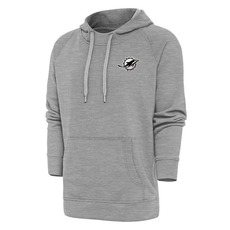 Sweat à capuche Antigua Heather Grey pour homme avec logo métallique des Dolphins de Miami