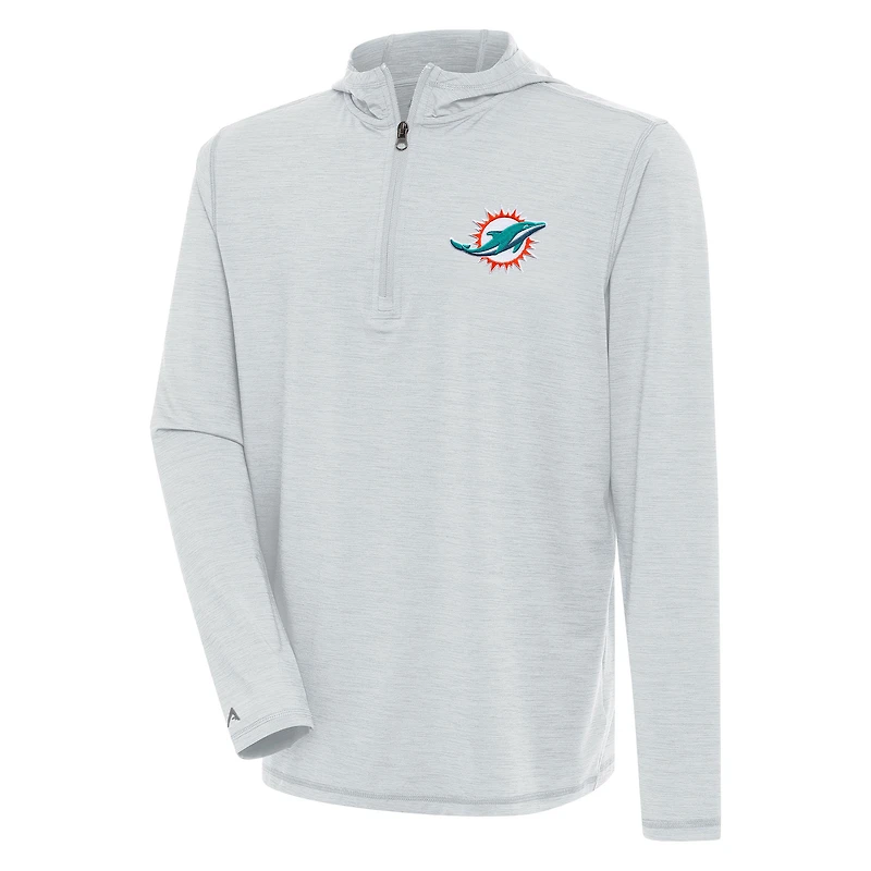 Sweat à capuche zippé quart de zip Antigua Heather Grey pour homme des Miami Dolphins