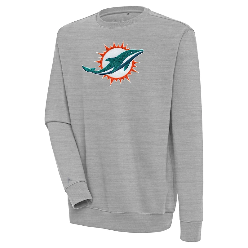 Sweat-shirt à col rond Victory Antigua gris chiné pour homme des Dolphins de Miami