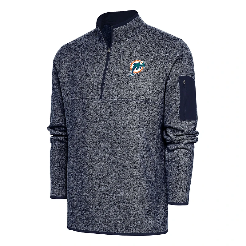 Veste à enfiler quart de zip Antigua Heather Navy Miami Dolphins Throwback Fortune pour homme
